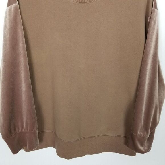 Athleta Women Retroplush Crewneck Crushed Velvet Sweatshirt Sz XL Brown Tan - Picture 3 of 6